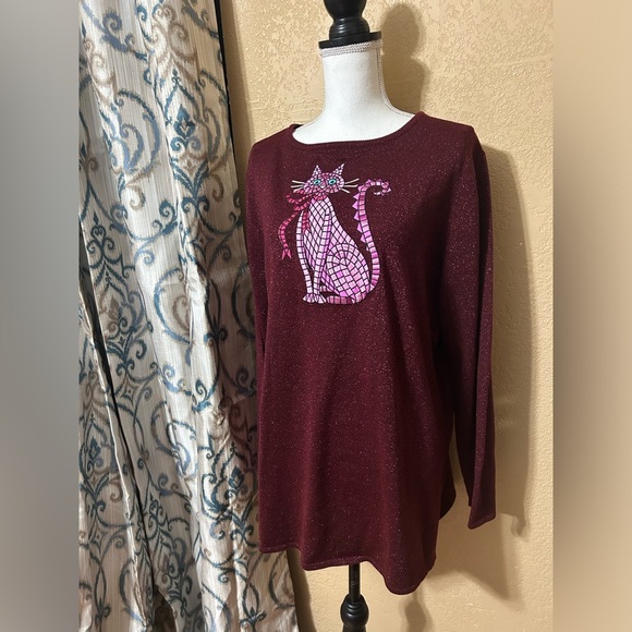 BOB MACKIE Wearable Art “cat” Graphic Print Scoop Neck Sweater Size L - Picture 2 of 6